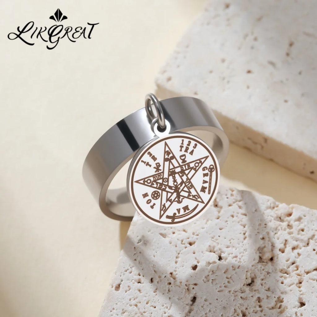Tetragrammaton Solomon 21 Pentagram Ring Stainless Steel Vintage Kabbalah Witchcraft Wiccan Gift For Men Women