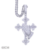 Iced Out CZ Cross Pendant Cuban Chain — Silver