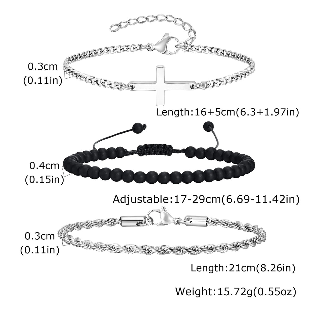 2/3pcs Stainless Steel Cross Cuban Bracelets for Men Waterproof Non Fading Twist Chain Bracelet Simple Fashion Jewelry