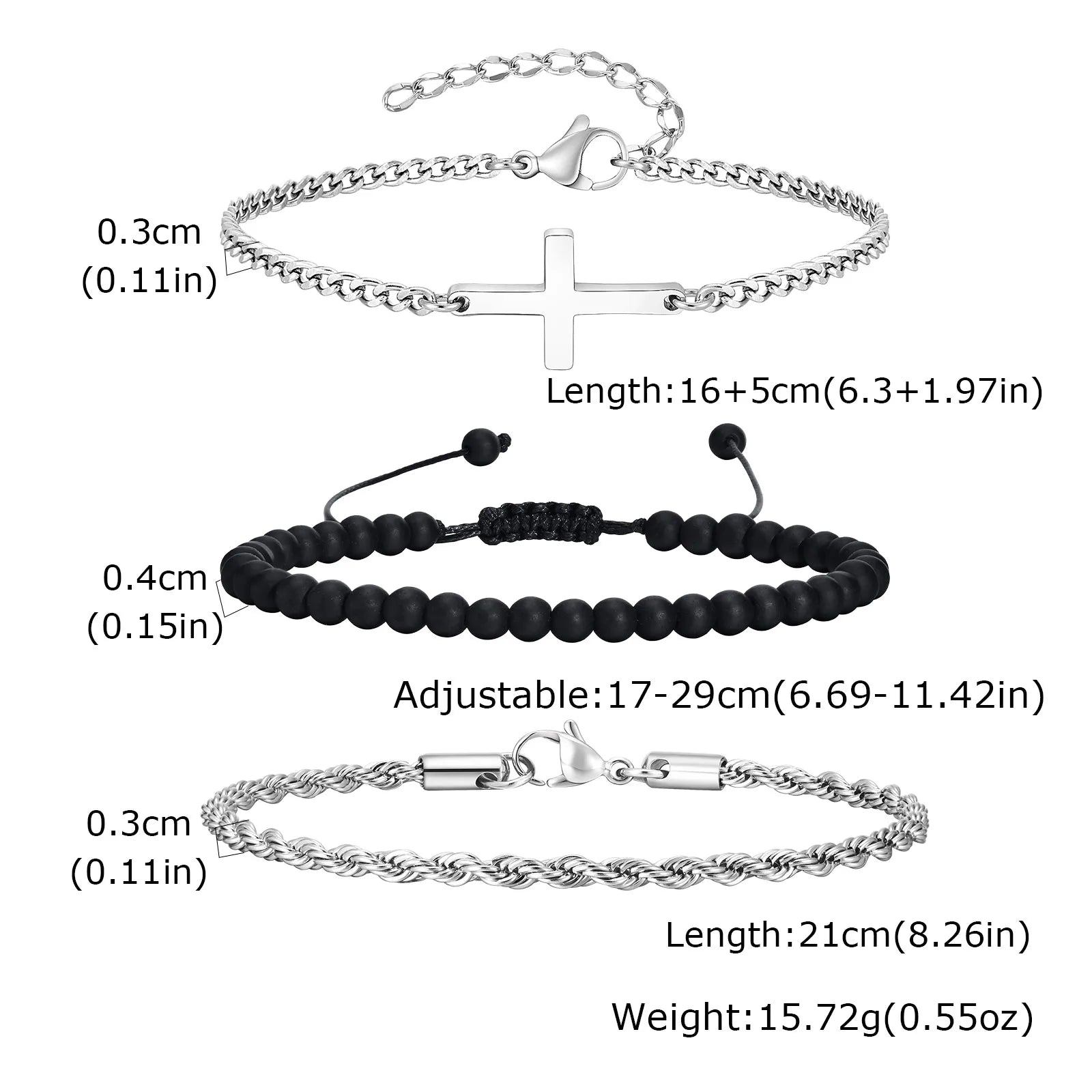 2/3pcs Stainless Steel Cross Cuban Bracelets for Men Waterproof Non Fading Twist Chain Bracelet Simple Fashion Jewelry