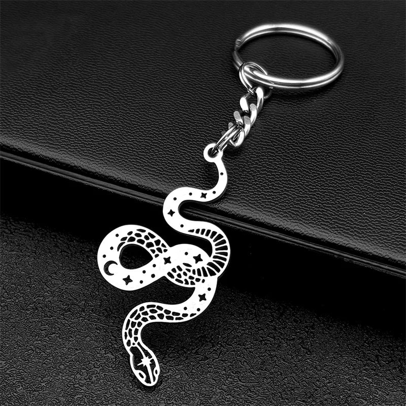 Star Key Silver Ring Witchcraft Hollow Snake Moon