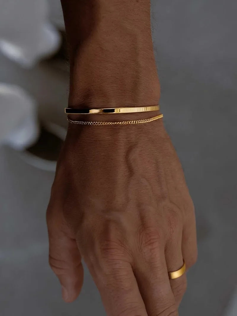 Snake Cuban Link Bracelet Set — Two-Tone