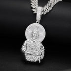 Iced Out Cross Jesus Piece Pendant Necklace — Copper Alloy