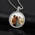 Vnox Free Custom Round Photo Frame Necklaces Gift for Women Men,Big Coin Pendant Zircon Stone Circle,Family Picture