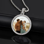 Vnox Free Custom Round Photo Frame Necklaces Gift for Women Men,Big Coin Pendant Zircon Stone Circle,Family Picture