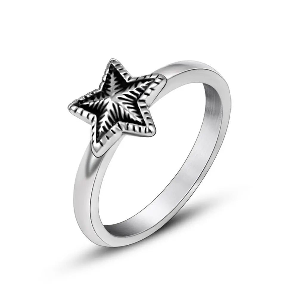 1Pcs Non-Fading Stainless Steel Cross-Border Five-Pointed Star Men's Ring Punk Hip-Hop Jewelry