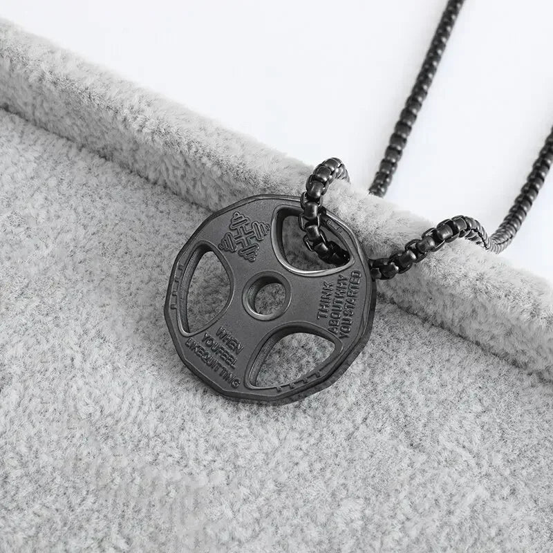 Cool Titanium Steel Dumbbell Pendant Necklace Barbell Fitness Pendant Men and Women Leisure Sports Punk Jewelry