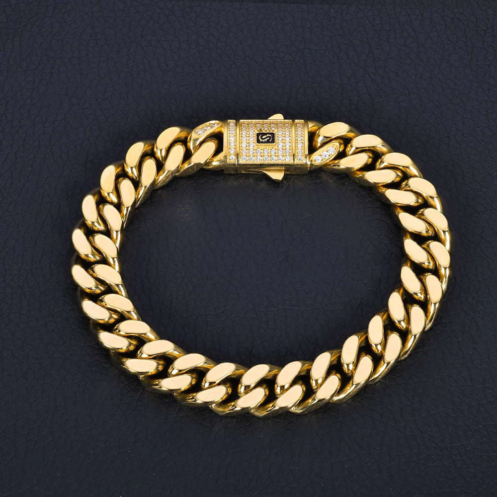 Black Cuban Bracelet Stainless Steel 14K Gold 6-13MM