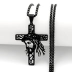 Hollow Crown of Thorns Jesus Cross Pendant Necklace for Women Men Stainless Steel Gold Plated Crucifix Chain Faith Jewelry Gift