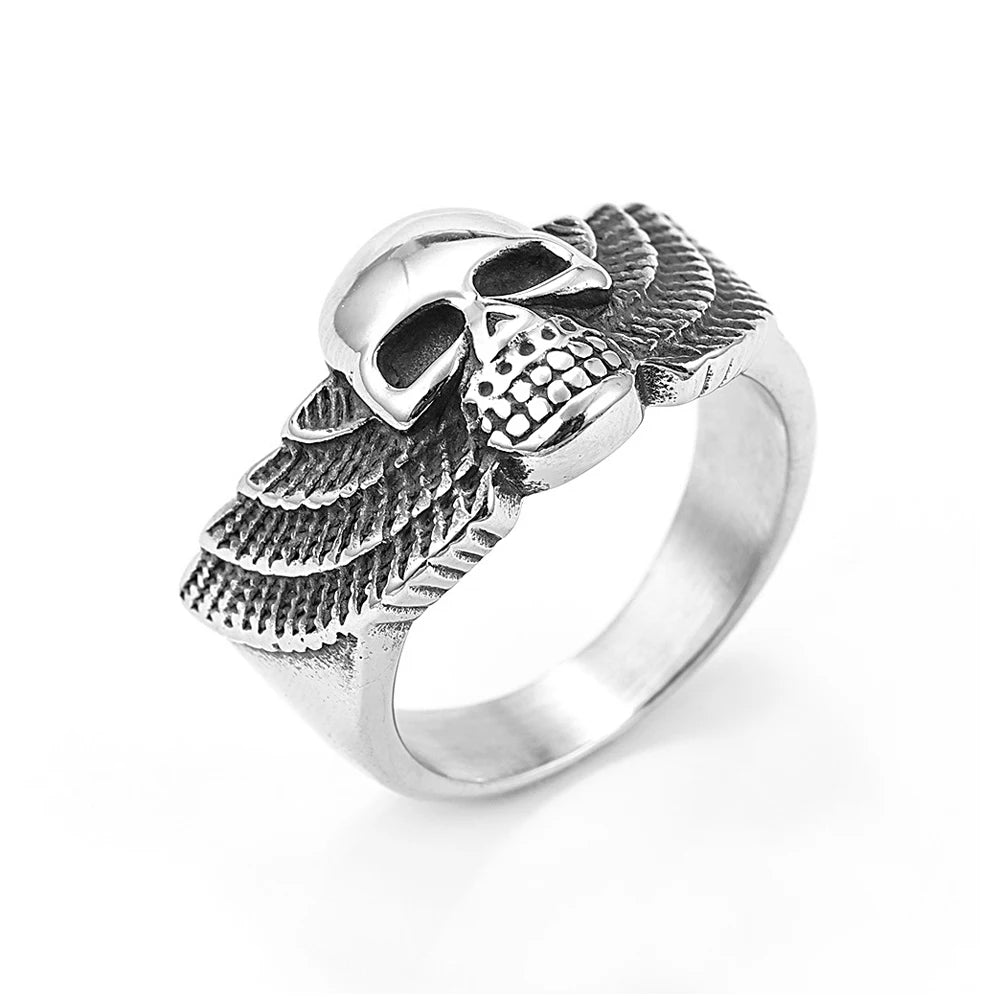 Angel Wings Skull Ring — Stainless Steel