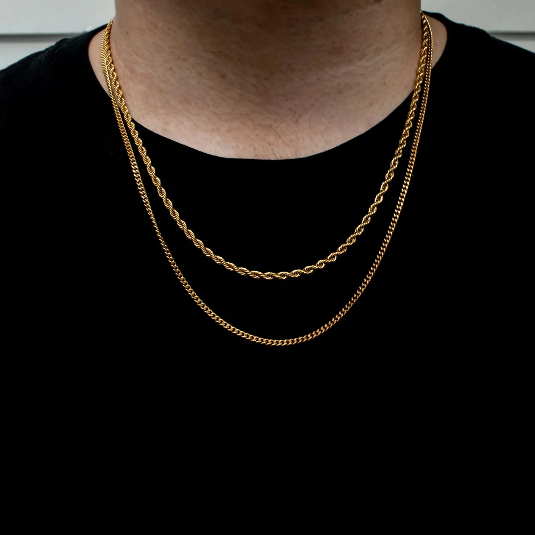 Vnox 3mm/5mm Cuban Chain Necklace for Men,Twisted Rope Links Collar,Stacked Stainless Steel Simple Basic Classic Unisex Necklace