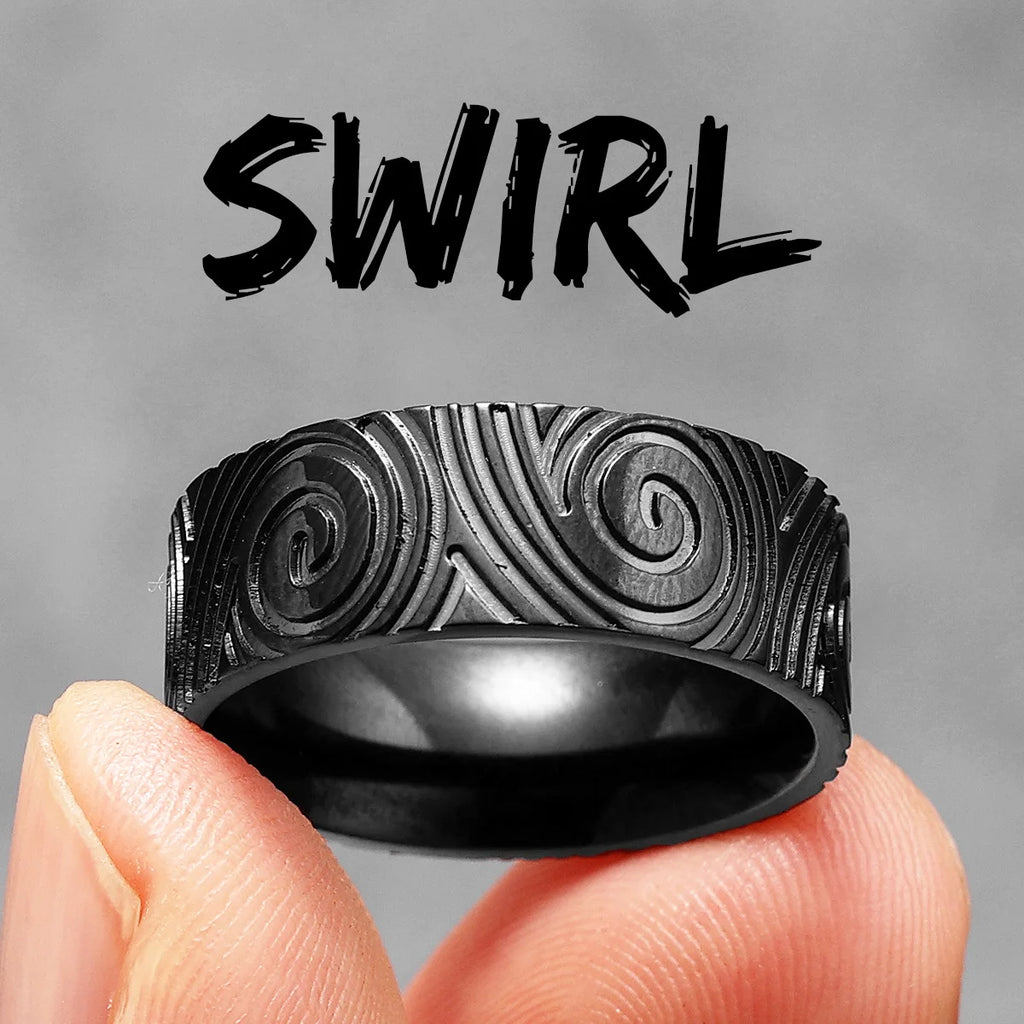 Fingerprint Swirl Ring — Stainless Steel
