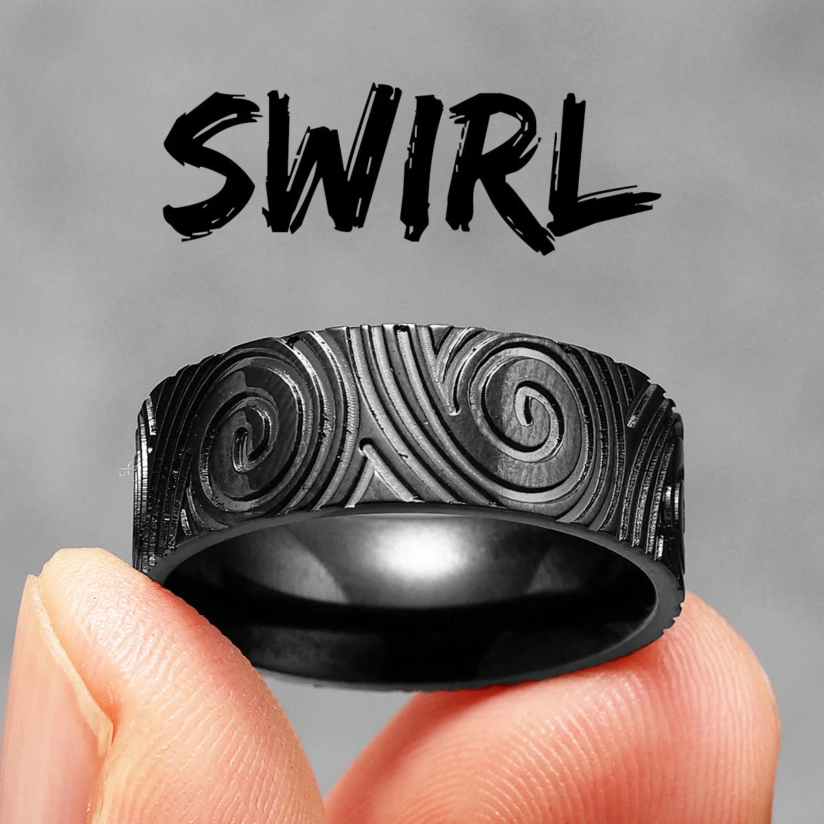 Fingerprint Swirl Ring — Stainless Steel