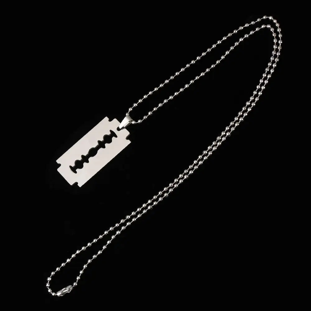 Unisex Stainless Steel Razor Blade Shaped Pendant Dogtag Necklace Brand New Dogtag Necklace Unique Razor Blade Shaped