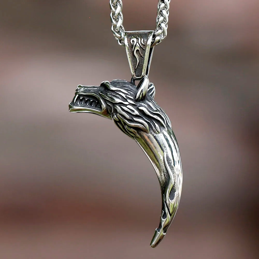 NEW Men's 316L stainless steel Viking Wolf Head Tooth Teeth Necklace Pendant For Men Women Animal Jewelry Dropshipping