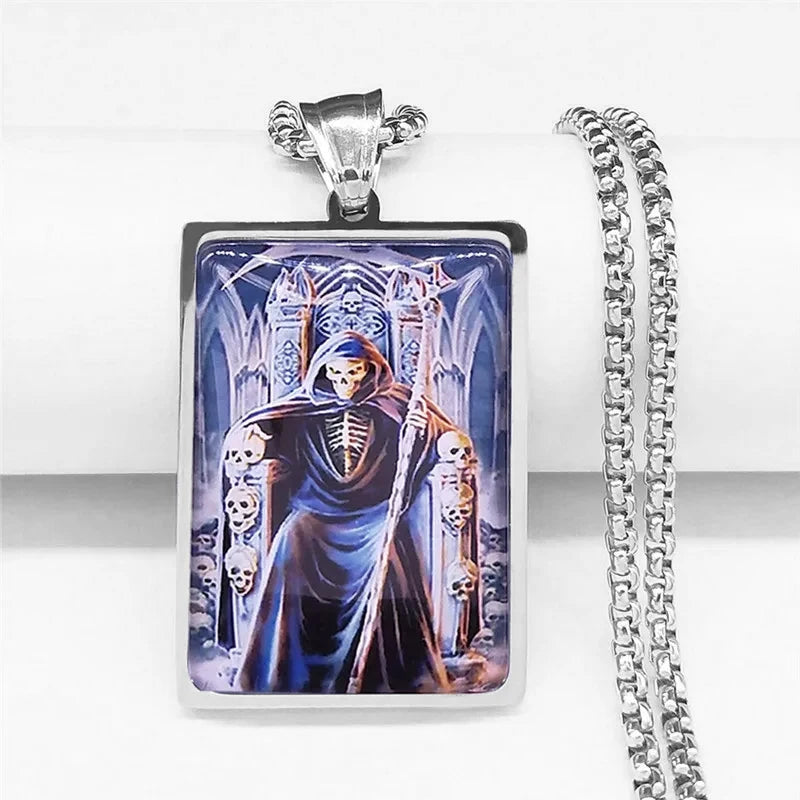 Skull Death Scythe Pendant — Silver