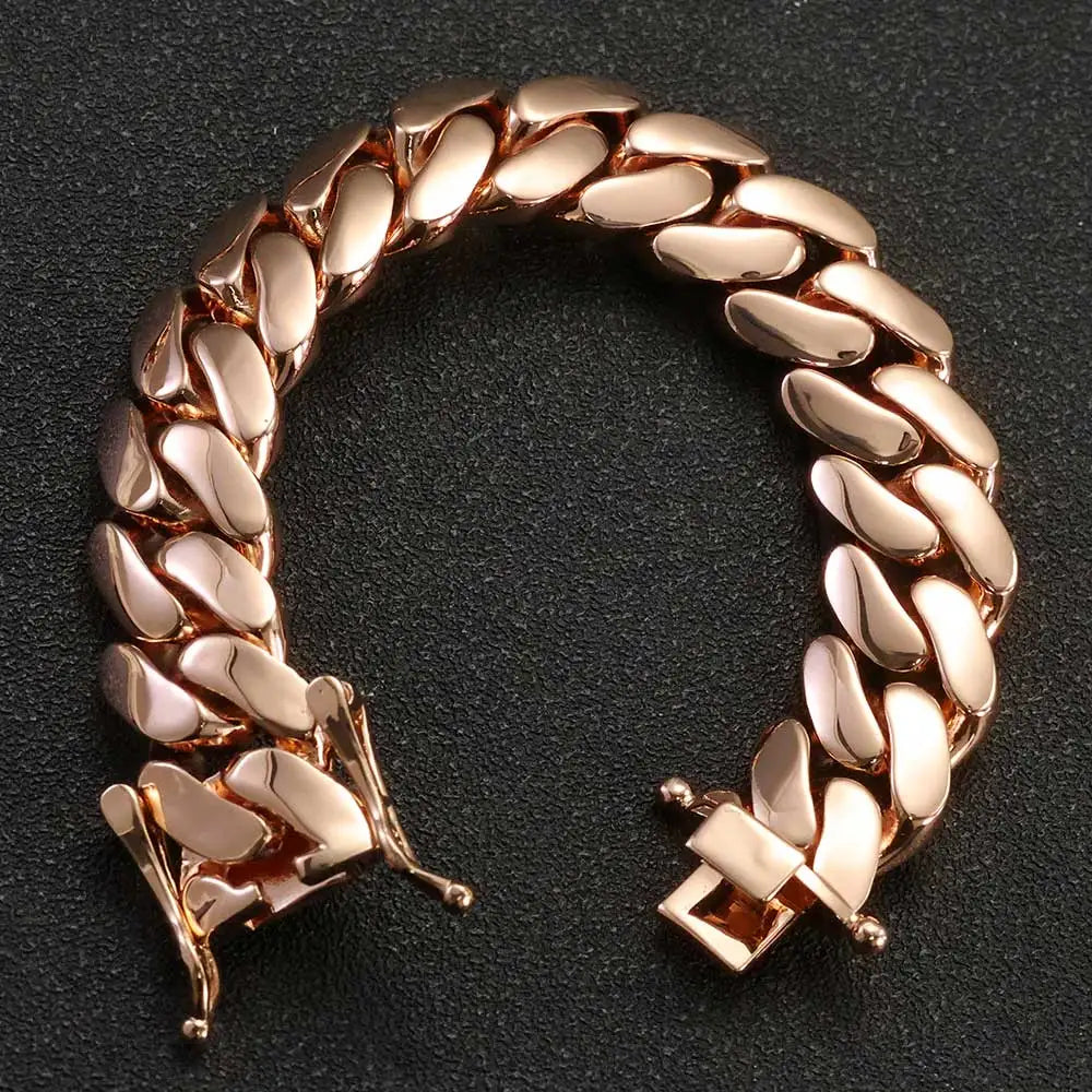 Rose Gold Cuban Chain Necklace Smooth 22MM