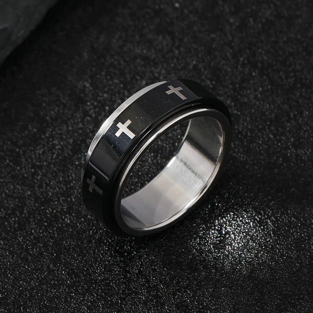 Cross Steel Ring 316L Rotating Style Finger