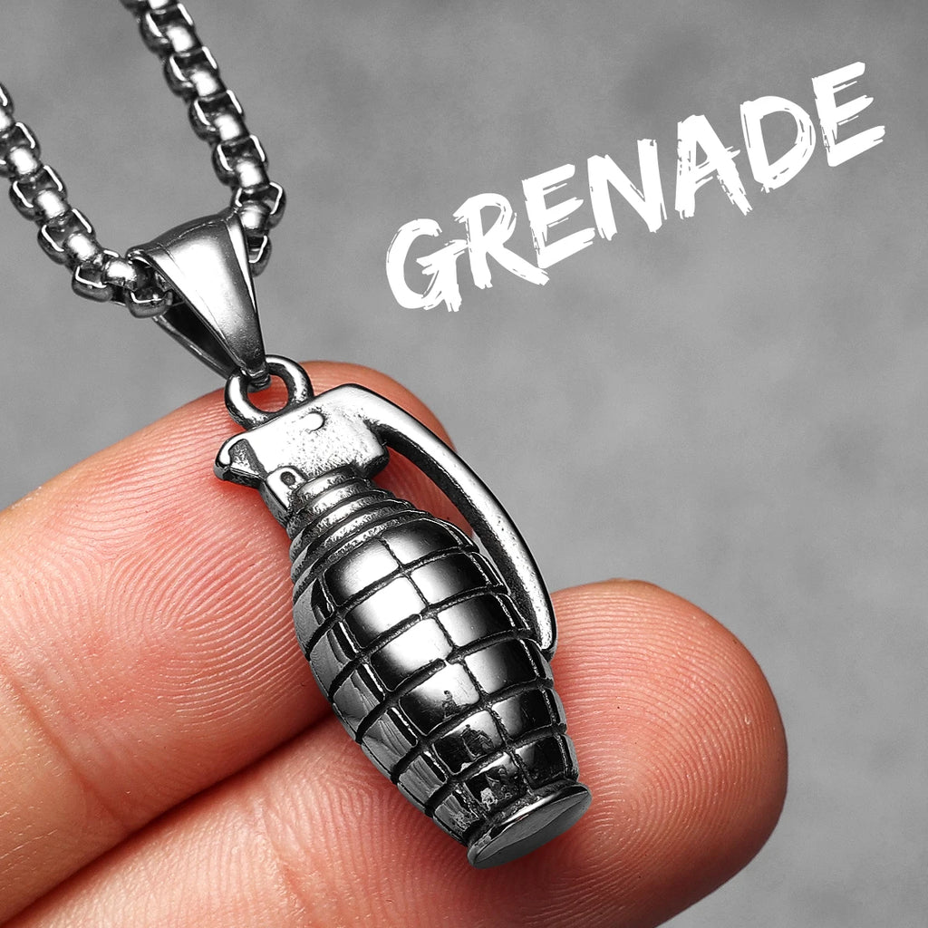 Grenade Stainless Steel Pendant Necklace