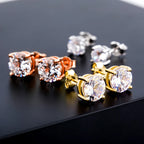 Iced Out Round Zircon Stud Earrings Stainless Steel