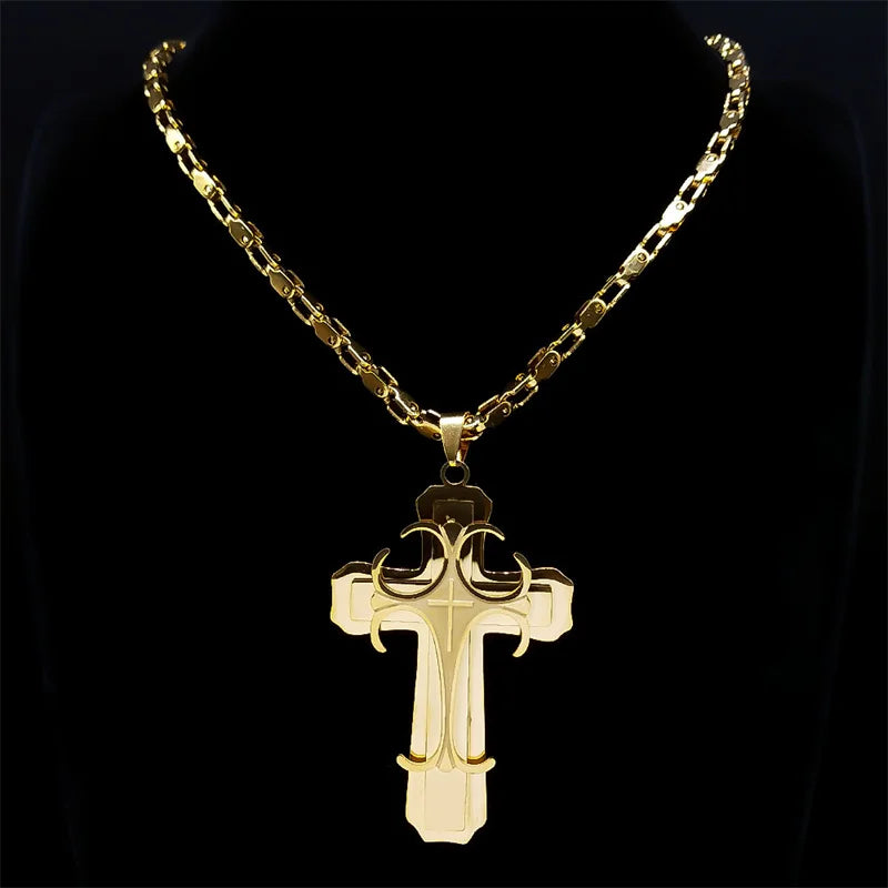 Big Cross Jesus Necklace for Man Stainless Steel Gold Color Christ God Chain Necklaces Christmas Gift Jewelry collar