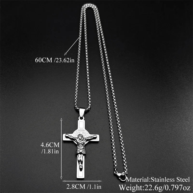 Saint Benedict Jesus Crucifix Chain Necklace — Stainless Steel