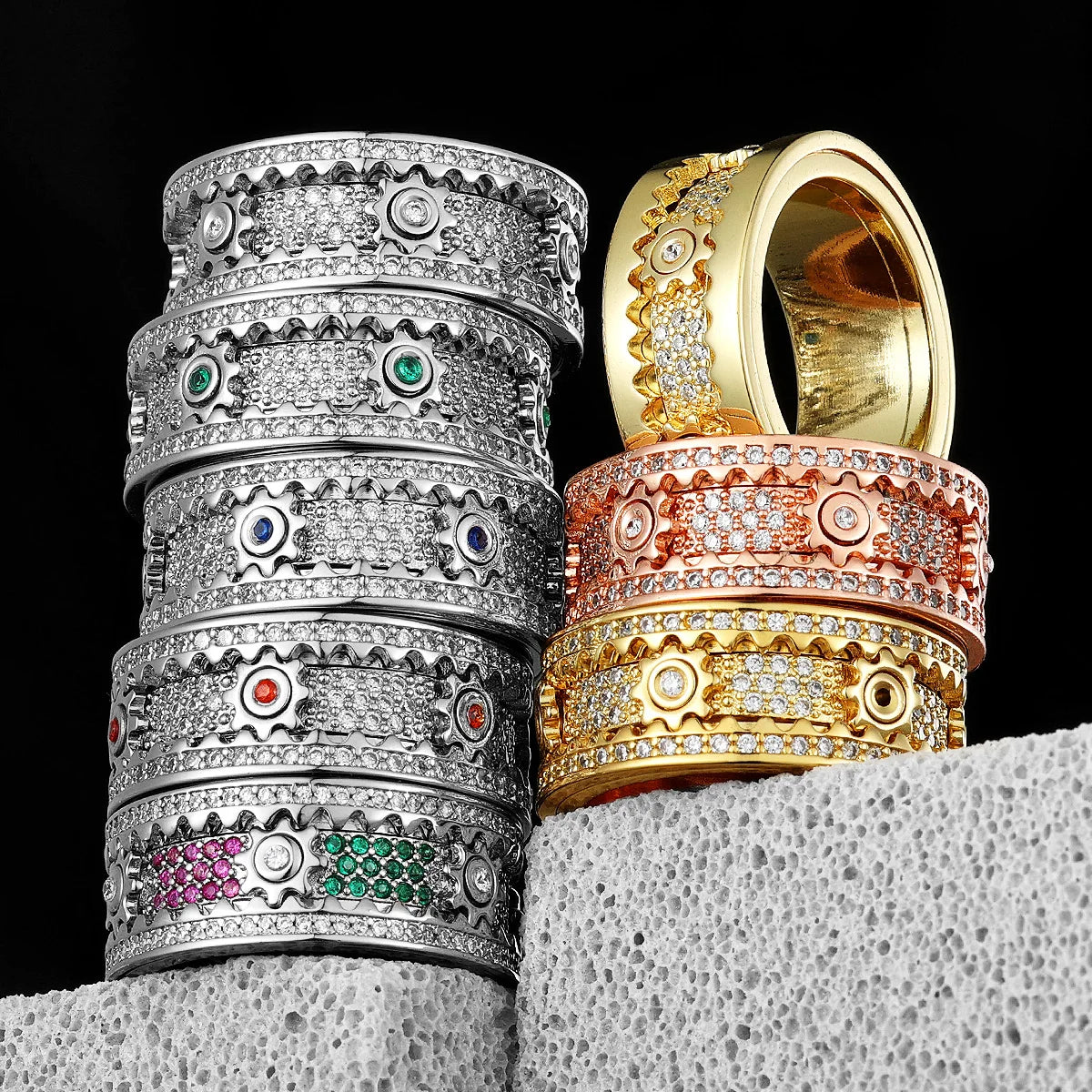Fidget Spinner Gemstone Ring — Stainless Steel
