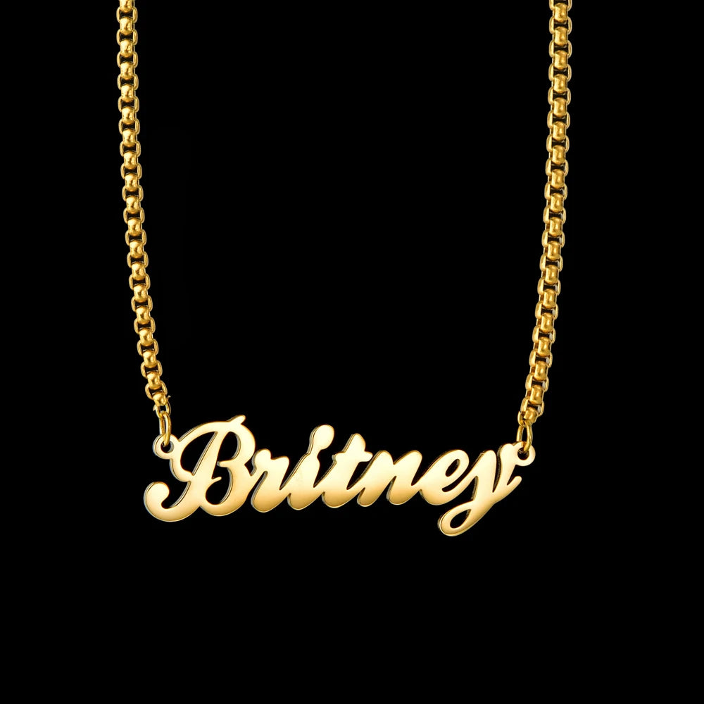 Atoztide Personalized Customized Brand Logo Names Pendant Necklace Stainless Steel Thick Chain for Men Women Jewelry
