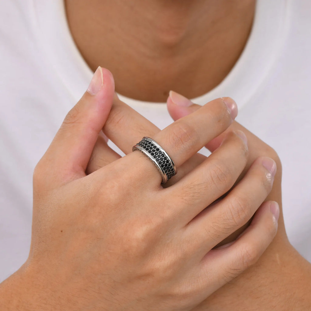 Iced Out Black CZ Stone Ring 8mm — Stainless Steel