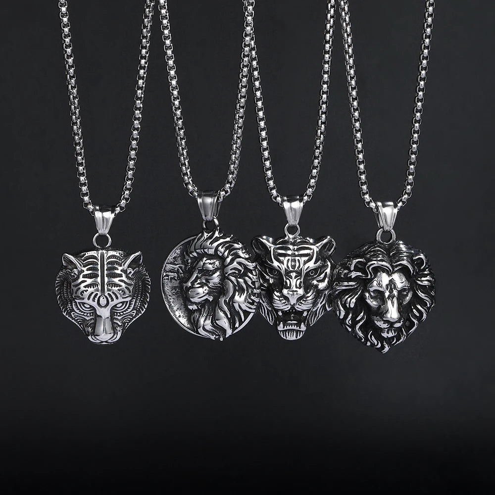 Wolf Tiger Lion Pendant Necklace — Stainless Steel