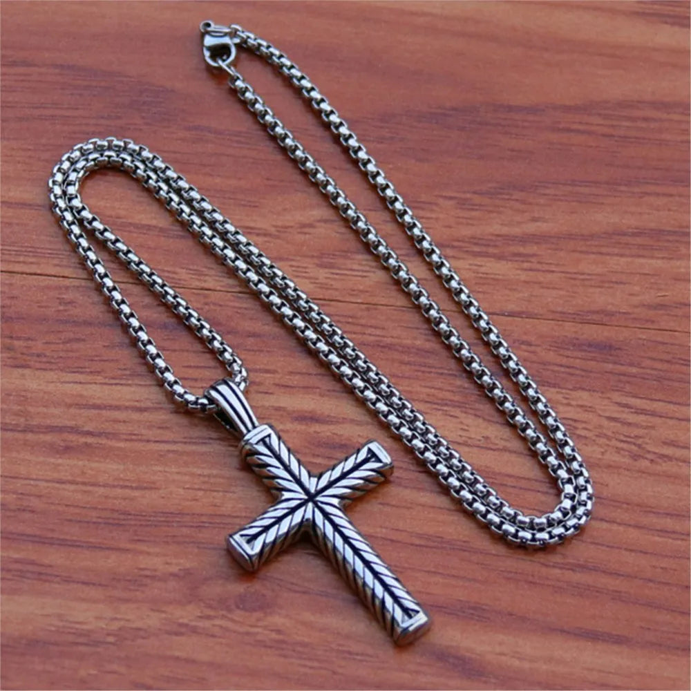 Twisted Cross Stainless Steel Pendant Necklace