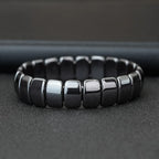 Geometric Hematite Bracelet for Men Biker Jewelry Grey Metal Energy Stone Therapy Punk Style Bangle for Him