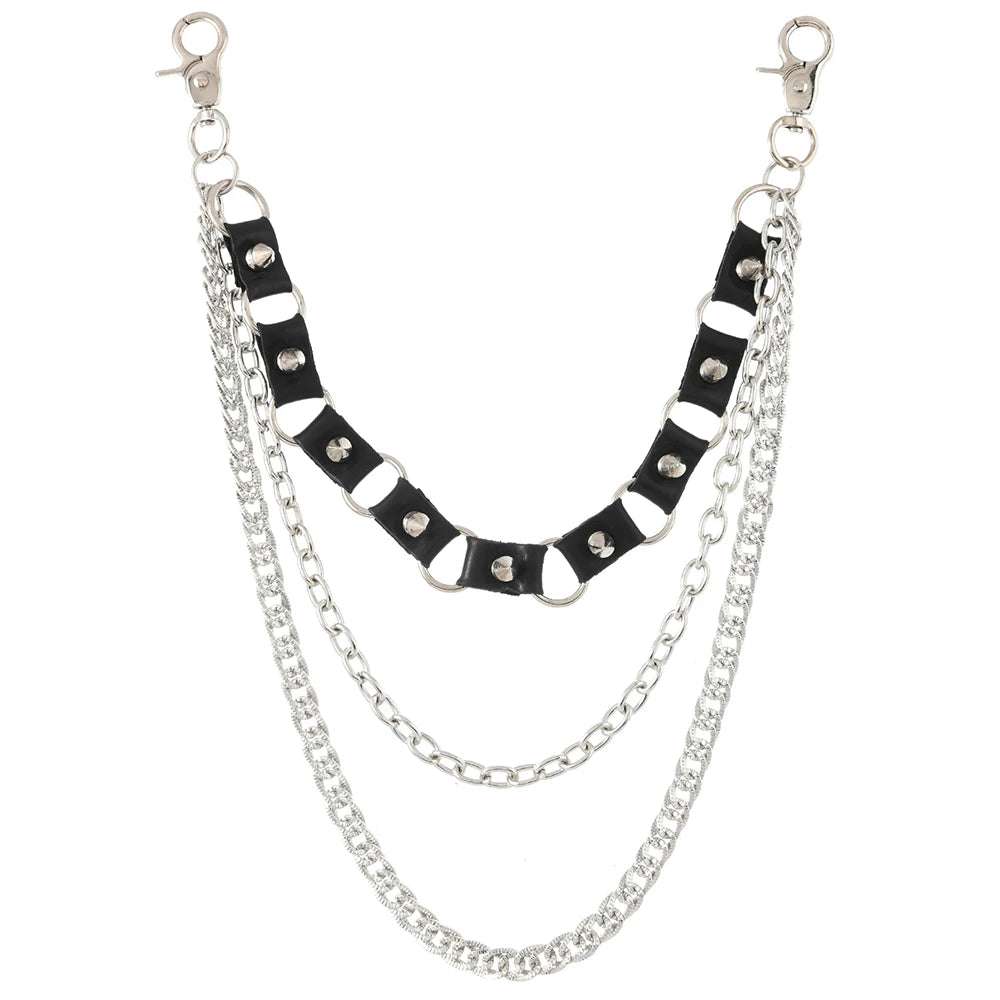 Punk style multi-layer spiky jeans chain Hip hop hip hop waist chain