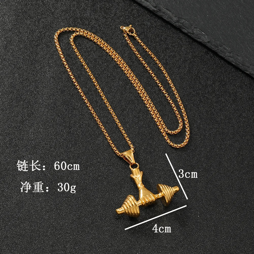 Fitness Dumbbell Pendant Necklace — Stainless Steel