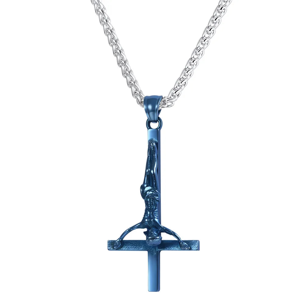 Gothic Inverted Cross Stainless Steel Pendant Necklace