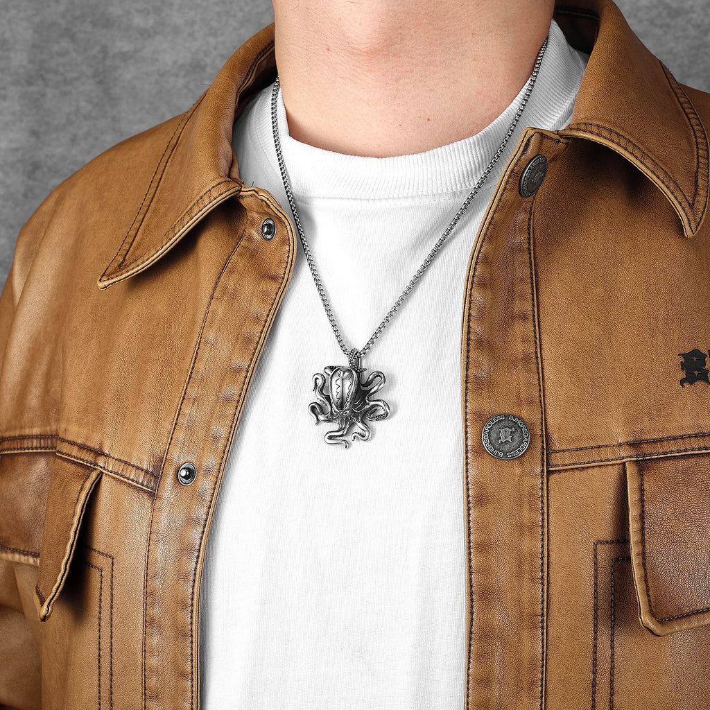 Octopus Tentacles Men Necklaces with Pendant Stainless Steel Jewelry for Male Women Punk Hip Hop Accessories Gifts