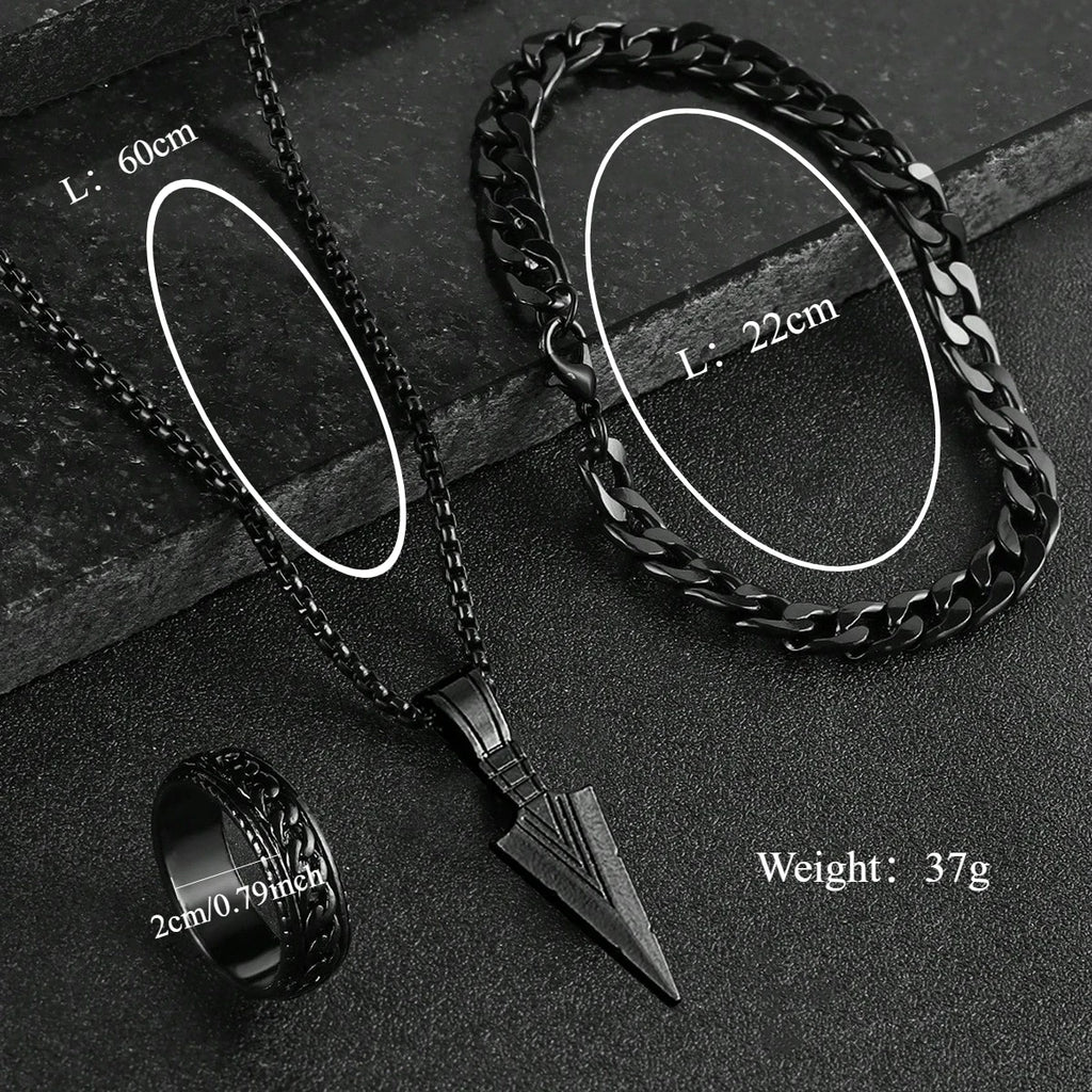 Black Cross Cuban Chain Necklace Ring Bracelet Set