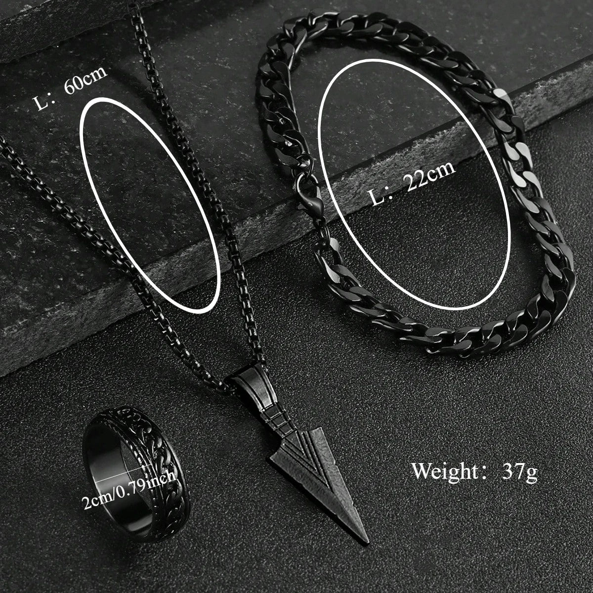 Black Cross Cuban Chain Necklace Ring Bracelet Set
