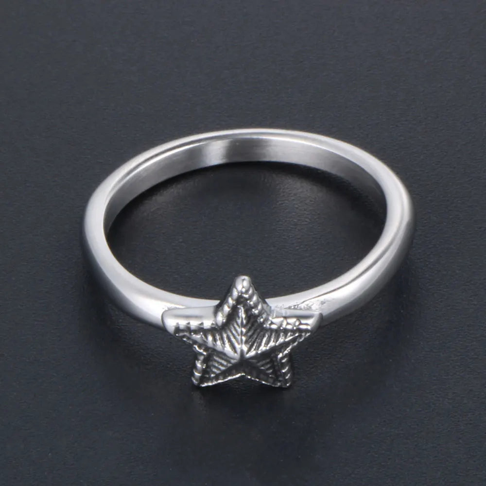 1Pcs Non-Fading Stainless Steel Cross-Border Five-Pointed Star Men's Ring Punk Hip-Hop Jewelry