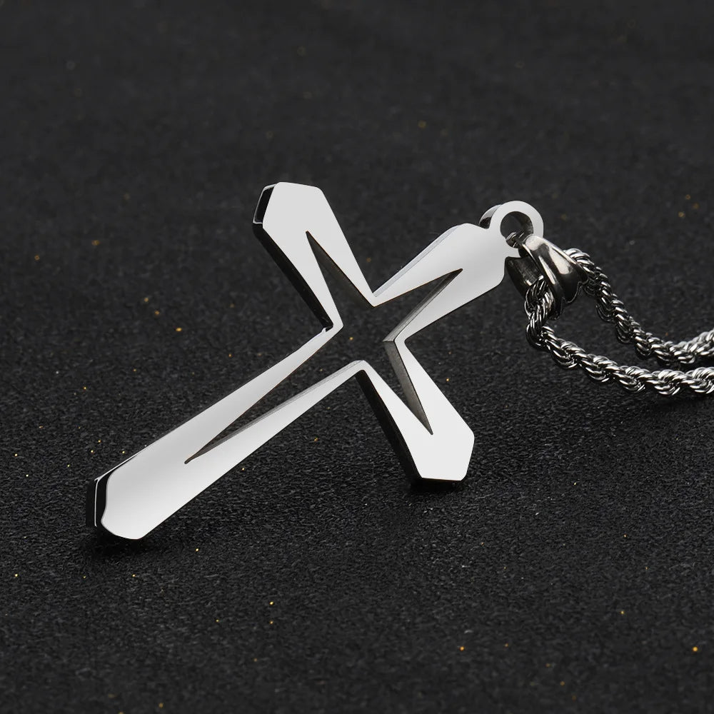 Templar Cross Round Medal Pendant Necklace — Stainless Steel