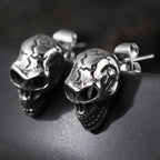 TrustyLan Solid Stainless Steel Women's Earrings Woman Man Punk Rock Skeleton Jewelry Gothic Skull Head Stud Earrings