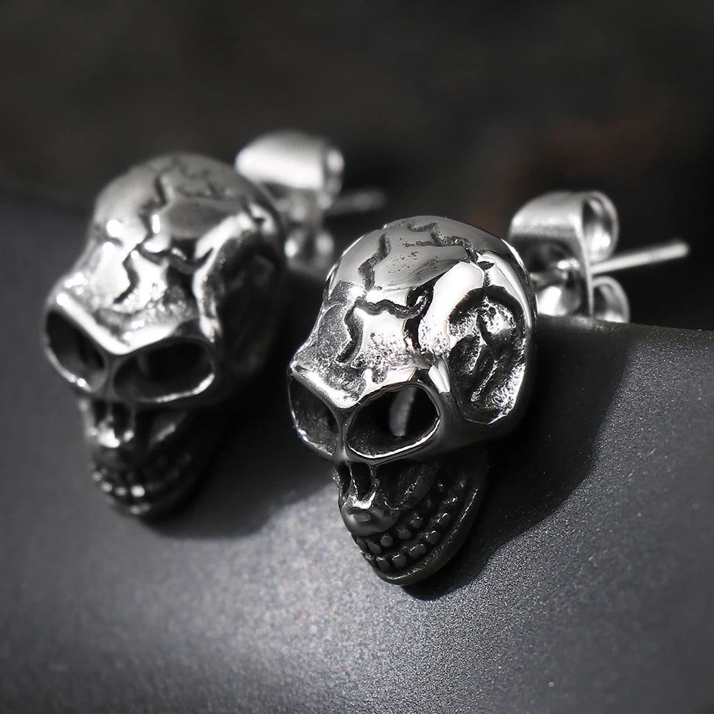 TrustyLan Solid Stainless Steel Women's Earrings Woman Man Punk Rock Skeleton Jewelry Gothic Skull Head Stud Earrings