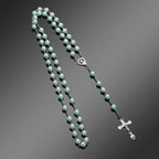 Vintage Catholic Rosary Necklace — Glass Bead Crucifix Cross