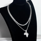 Hip-hop Men's Necklace Set Stylish Africa Map Pendant Necklace Iced Out Inlaid Diamonds Tennis/Rope Chain Punk Jewelry Gift Set