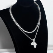 Iced Out Stainless Steel Set — Africa Map Pendant