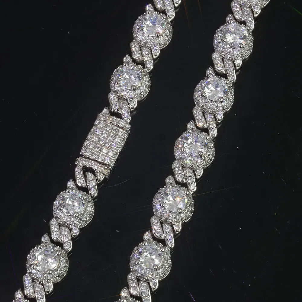 Gold Cuban Bracelet Iced Out 7.5MM Round Bead