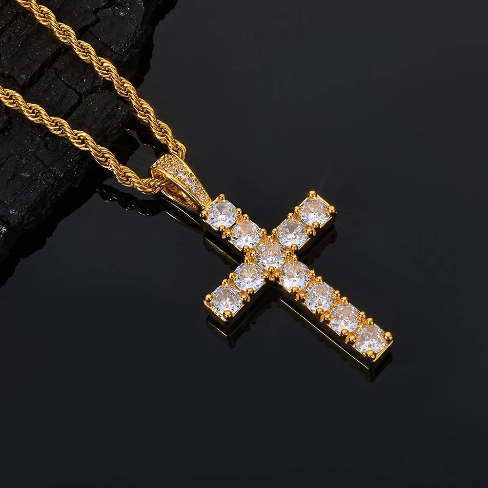 Large Cross Pendant Necklace — Gold-Tone Twist Chain