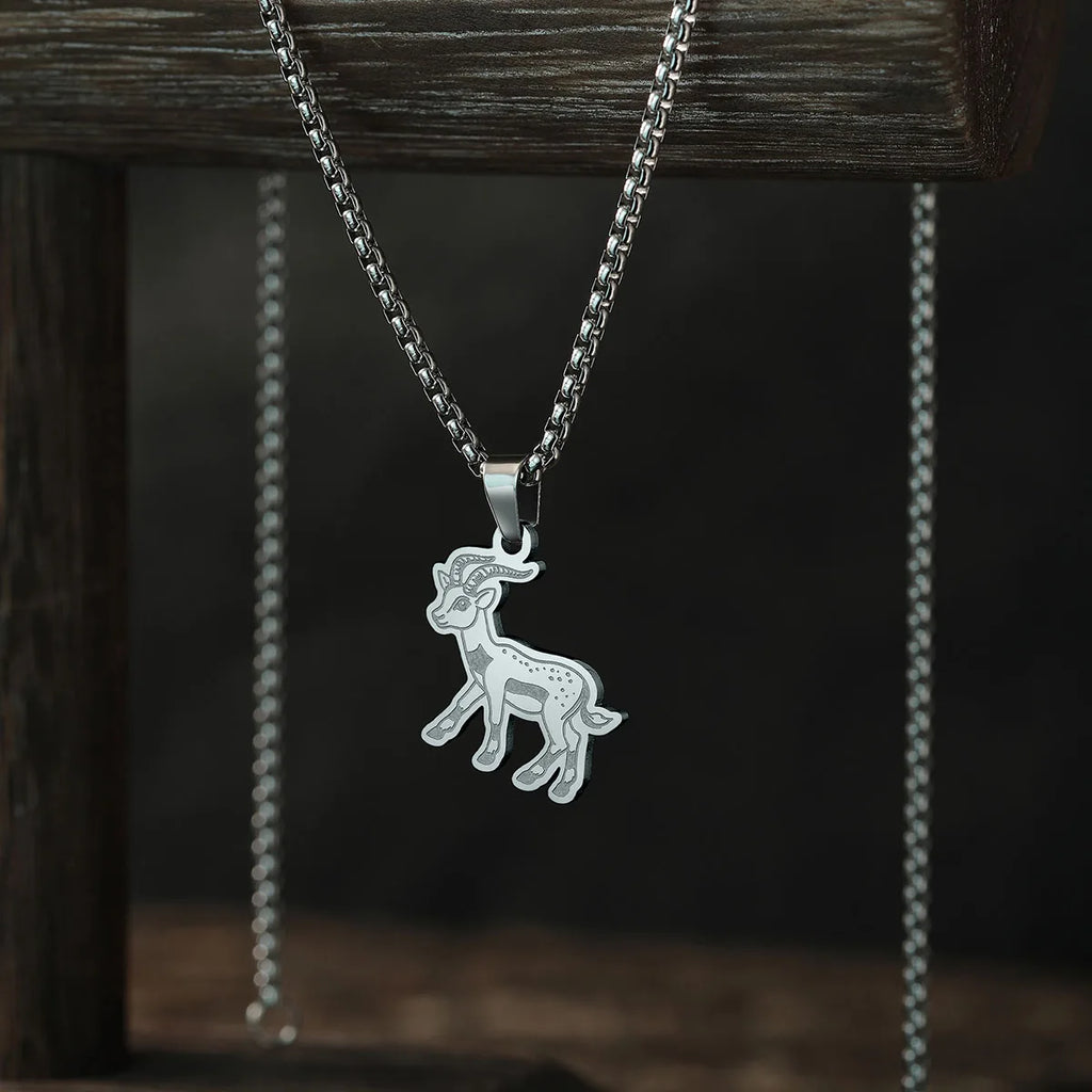 Kinitial Cute Goat Stainless Steel Necklace Chinese Culture Animal Zodiac Sheep Necklace Men Women Memorial Jewelry