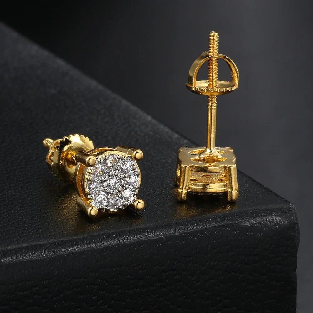 Iced Out Round Zircon Earrings — Gold