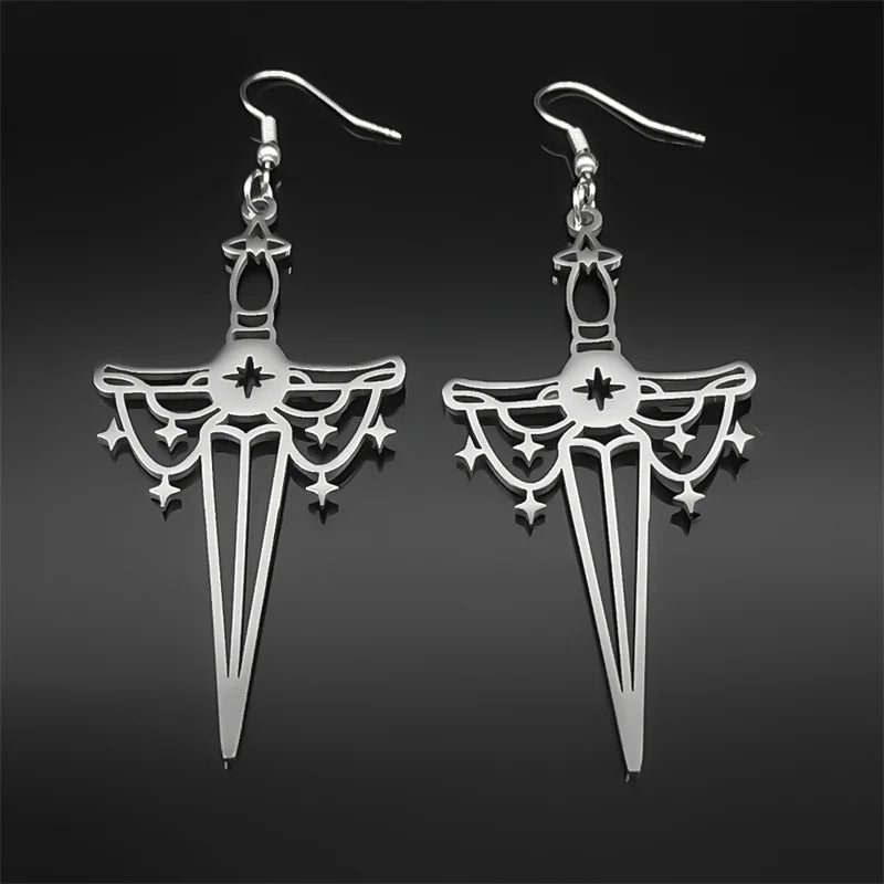 Cross Jesus Silver Earrings Goth Sword Star Hoop